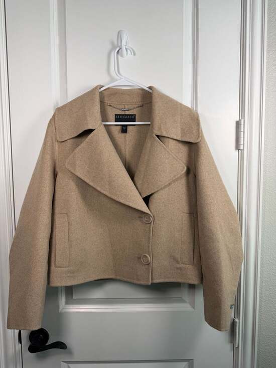 Bernardo Jackets & Blazers - Bernardo Women's Handmade Wool Blend Cropped Jacket with Oversized Lapel